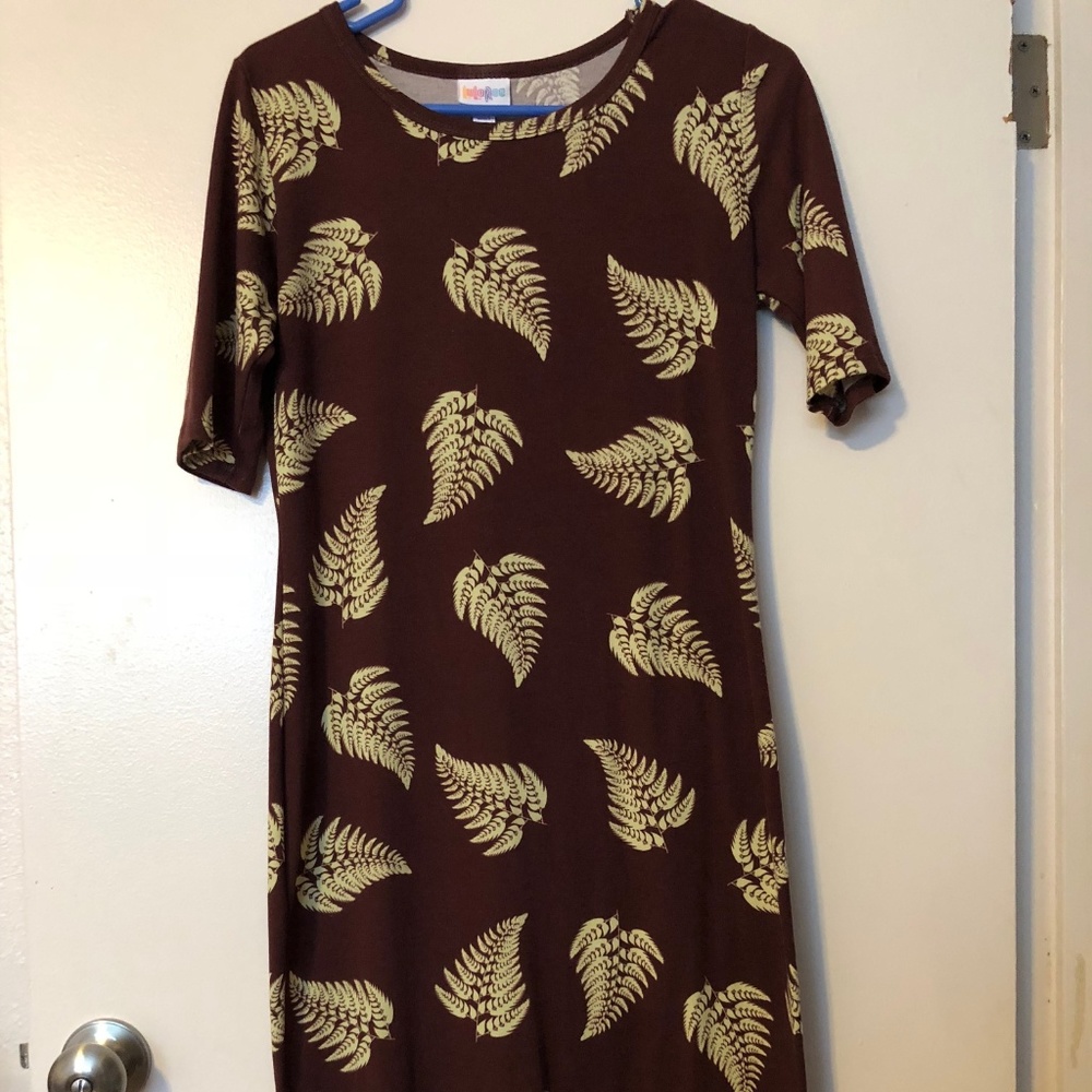 LulaRoe Dress - Brown Beige Cream Leaf Design